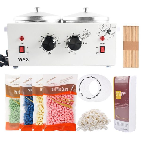 Pro DOUBLE Wax Warmer Electric Heater Hot Facial Skin Care w/400g bean+40sticks