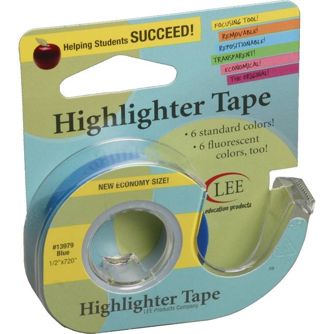 Lee Products Co. 1/2-Inch Wide 720-Inch Long Removable Highlighter Tape, Economy Size with Refillable Dispenser, Blue (13979)