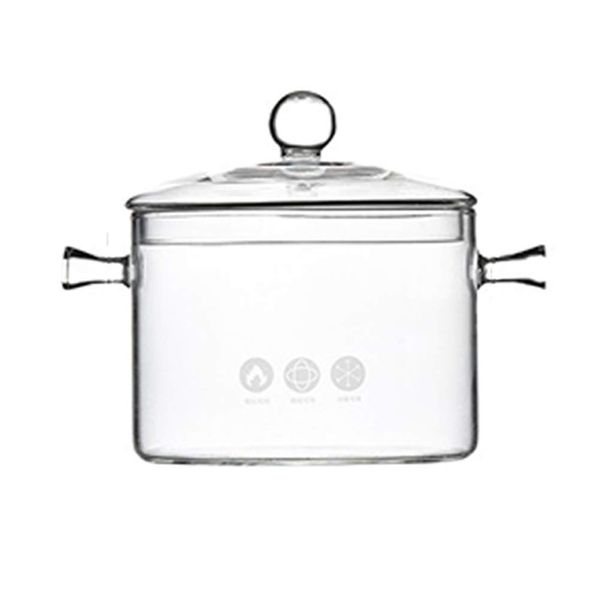 UPKOCH Heat Resistant Soup Pot Glass Cooking Pot Transparent Stew Pot Pan Instant Noodle Pot Noodles Bowls for Home Kitchen Restaurant (1 L with Bead Cover)