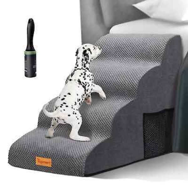 Topmart High Density Foam Dog Steps 4 Tiers,Extra Wide Deep Pet Steps