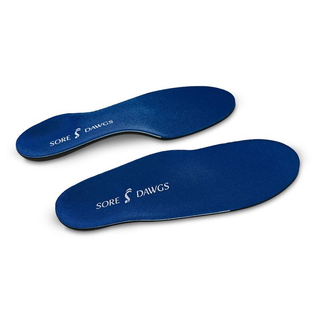 Sore Dawg Expedition Support Insoles for Low-Arch All-Around Footwear, Blue, Large (Mens 9.5-11, Womens 11-14)