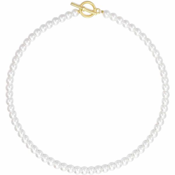 LIHELEI Perlenkette Damen, 6mm Pearl Necklace, Silber Imitation Perle Halskette, Pearl Orb Choker, Hochzeit Braut Schmuck Accessoires-45CM