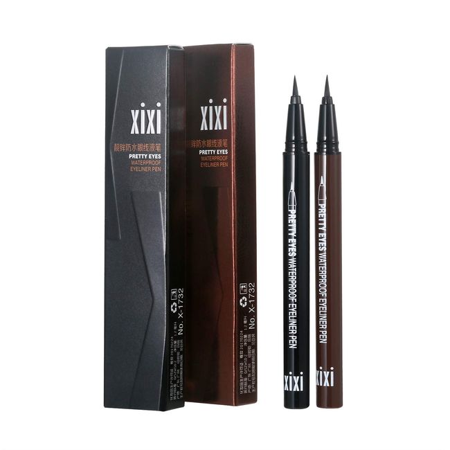 Vtrem 2 Colors Eyeliner Pencil Waterproof Black/Dark Brown Liquid Eye Liner Pen Smudge Proof Slim Eyeliner Makeup Tools Long Lasting All Day