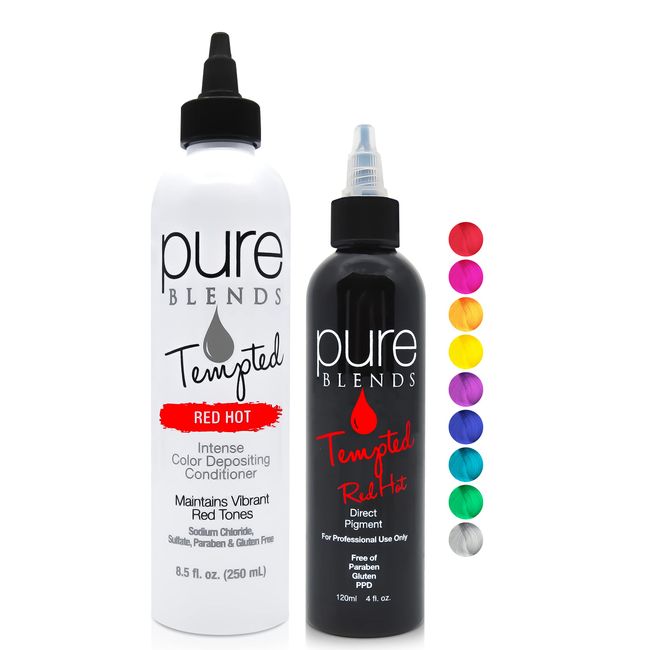 Pure Blends Red Hot Stain & Maintain Semi Permanent Hair Color Dye Kit | Vibrant & Long Lasting Hair Color | Moisturizing Color Depositing Conditioner Maintains Hair Color Further