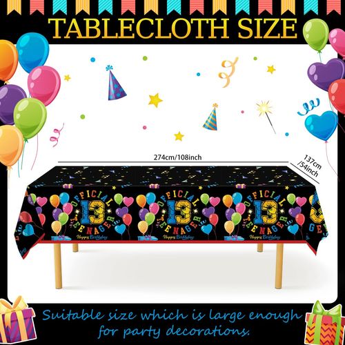 13th Birthday Decorations for Girls Boys, Happy 13th Birthday Tablecloth, Official Teenager 13 Birthday Party Table Cover, Thirteen Birthday Plastic Disposable Rectangular Tablecloth