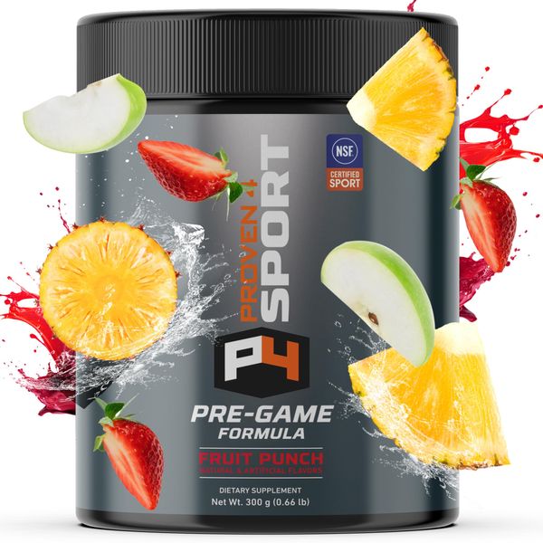 Proven4 Pre Workout Powder for Men and Women with Creatine - Beta Alanine - Caffeine, NSF Certified preworkout Energy Supplement Fruit Punch 30 Servings