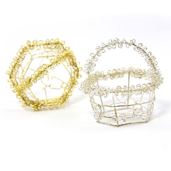 Mini Favour Wire Baskets in Gold or Silver[Silver,Hexagon,12 Baskets]