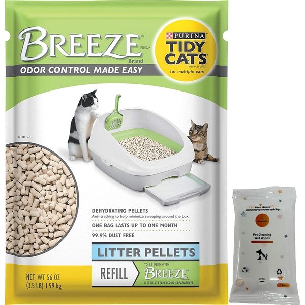 Tidy Cats Breeze Cat Litter Pellets, Refill 3.5 Pounds with Aurora Pet Wet Wipes