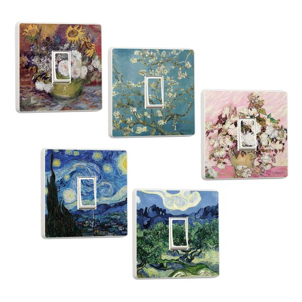 Set of 10 Artistic Designs - Van Gogh Masterpieces Light Switch Sticker Bundle - The Starry Night, Vintage Roses, Sunflower and Roses Bowl, Olive Trees and Almond Blossom (Supersaver Bundle)