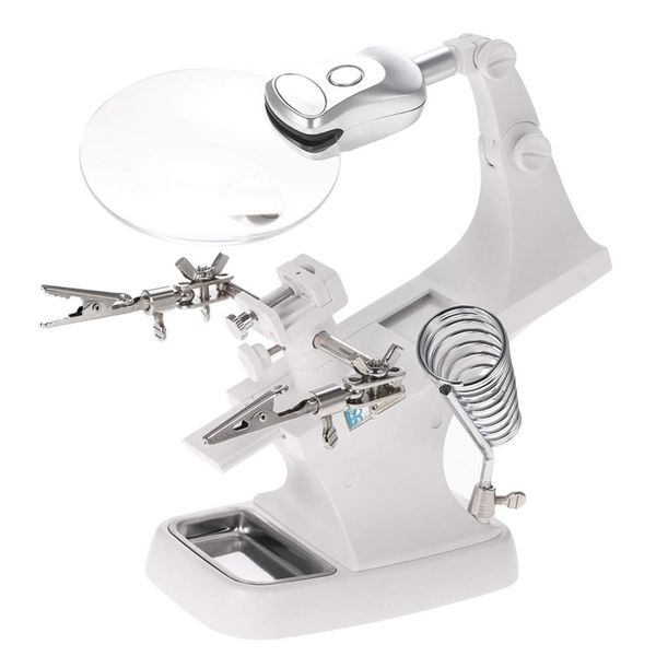 MMOBIEL Helping Hand Soldering Station LED Light Hands Free 360° Rotating Magnifying Glass Stand with Clamp and Clips