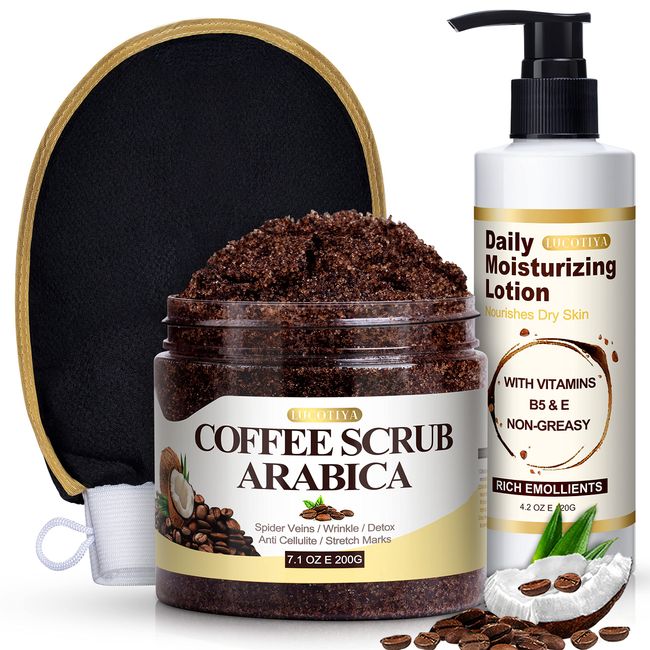 Coffee Scrub Body Exfoliator Skin Care Set, Moisturizing and Exfoliating Body Face Hand Leg Foot Scrub for Men and Women, Fights Acne & Cellulite Fine Lines