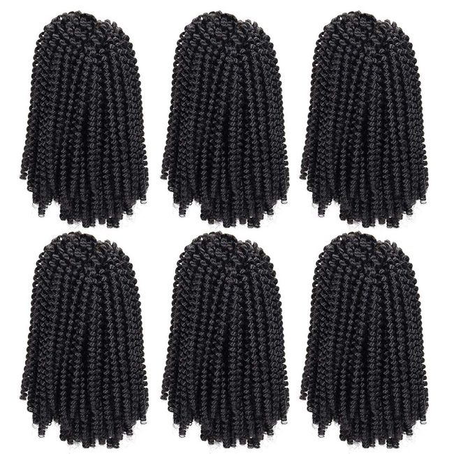 Spring Twist Hair - 8 Inch 6 Packs Spring Twists Crochet Hair for Women Black Synthetic Braiding Hair Low Temperature Fluffy Bomb Twist Hair Extensions, 1B