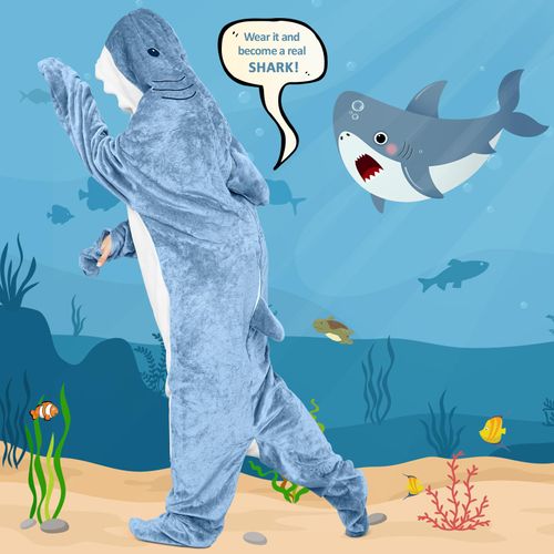 Ambitelligence Shark Blanket Hoodie Onesie for Adults and Kids, Cozy Flannel Shark Sleeping Bag