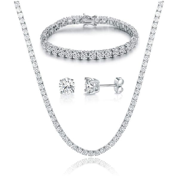 Gemsme 18K White Gold Plated Wedding Jewelry Set Tennis Necklace/Bracelet/Earrings Sets Pack of 3