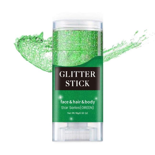 Green Face Glitter Stick,Holographic Sequins Paint Sparkling Body Glitter Gel Makeup for Women. (Green face Glitter Stick)