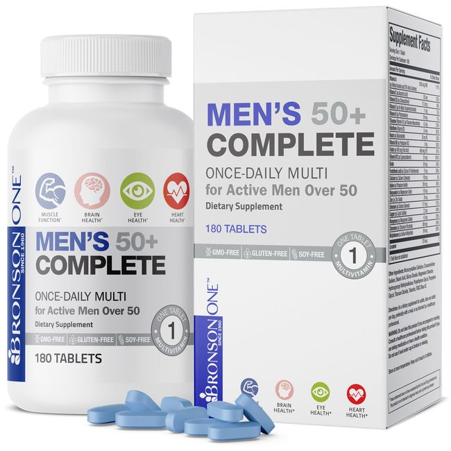 Bronson ONE Daily Men's 50+ Complete MultiVitamin MultiMineral, 180 Tablets