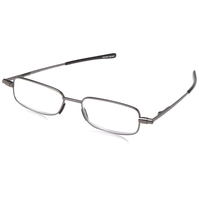 Foster Grant unisex adult Gavin Fold Flat Glasses Reading Glasses, Gunmetal/Transparent, 48 mm US