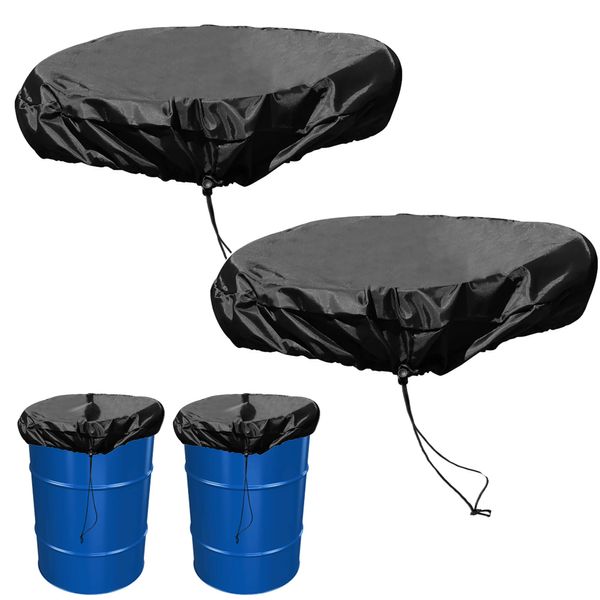 55 Gallon Drum Cover - 2 PACK Stretchable Adjustable Drum Cover with Drawstring, Water Storage Barrel Cover for Barrel Universal Rain Barrel, All Weather Protection