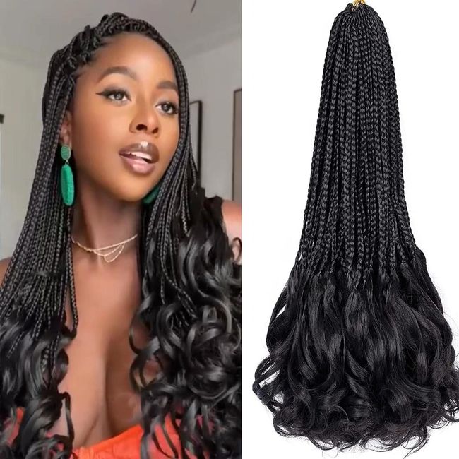 French Curl Crochet Hair 18Inch 8Packs French Curl Braiding Hair with Curl Ends Goddess Box Braids Crochet Hair Pre Looped French Curl Braiding Hair (18 Inch (Pack of 8), 1B)