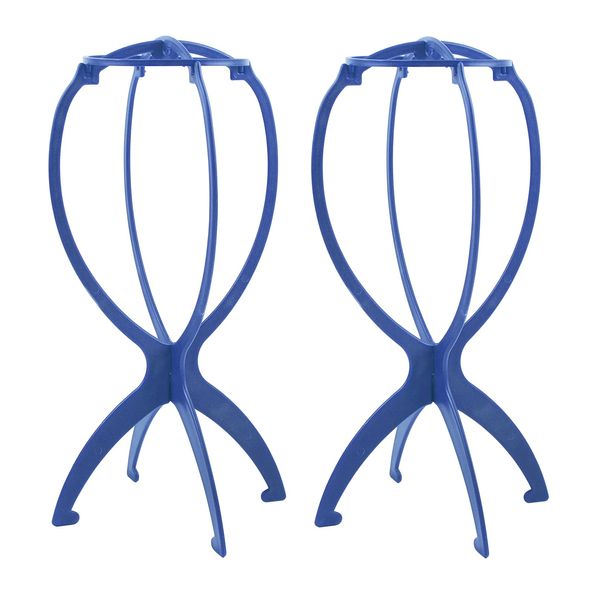 EOOCET Wig Stand, Portable Wig Holder Wig Head Stand for Multiple Wigs, Durable Display Stand Tool for Wig, Hat and Cosplay Mask, Travel Wig Stand, 2 Packs, Blue