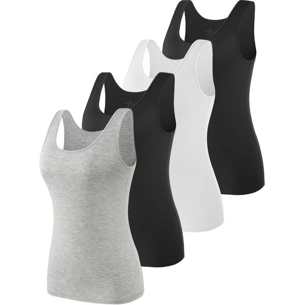 Ymmchy Tank Tops für Damen Unterhemd Stretch Workout Tops 4-er Pack Black/White/Black/Gray M