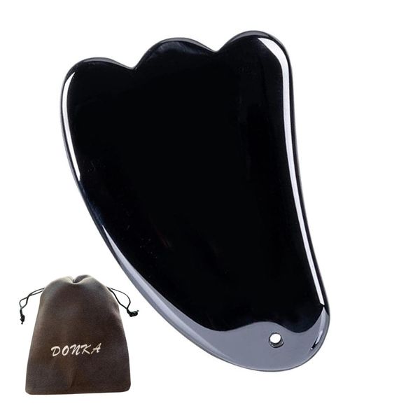 DONKA Terahertz Ore Plate Natural Stone 99% Purity Genuine Massage Small Face with Strap (Feather Shape)