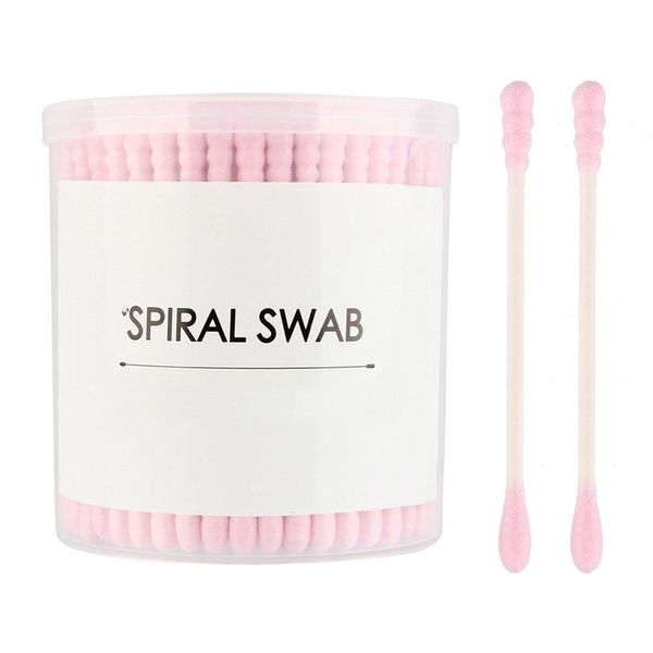 Beauty7 Double Ended Paper Stick Premium Cotton Swabs Buds Round & Spiral Shape Tip For Clean Care Beauty Makeup Cosmetic Tool (Pink, 200 Count)