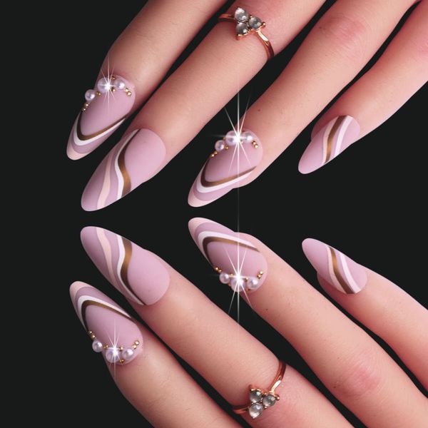 Nägel Zum Aufkleben Französische Künstliche Nägel, 24 Stück French Perle Kunstnägel Zum Aufkleben, Acryl Strudel Mandel Press On Nails Weiße French Mittel Fake Nails für Frauen Und Mädchen