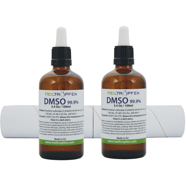 2X DMSO 99.9% Pharma Grade Ingredients | Low Odor - Dimethyl sulfoxide Liquid | 2X 3.4 Oz - 2X 100 ml | High Purity | Set of Two | Heiltropfen®