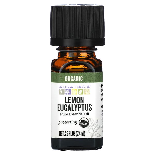 Aura Cacia Certified Organic Pure Lemon Eucalyptus Essential Oil, Corymbia Citriodora, 0.25 Fl Oz