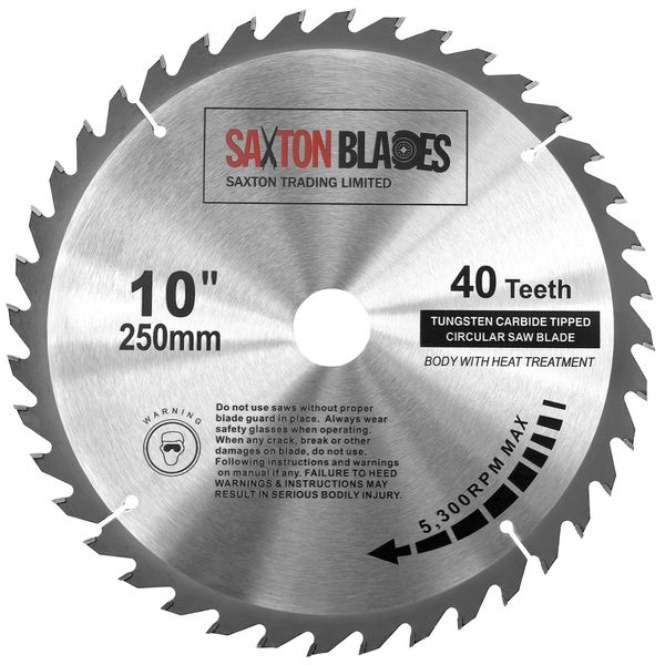 Saxton TCT Circular Wood Saw Blade 250mm x 30mm x 40T for Bosch, Makita etc fits 255mm saws