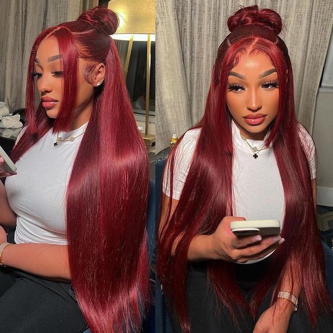 Amadaier 99J Burgundy Lace Front Wigs Human Hair 13x4 Straight Human Hair Wigs 180% Density Red Lace Front Wigs Human Hair With Baby Hair Virgin Human Hair Wig Pre Plucked (26Inch, burgundy)