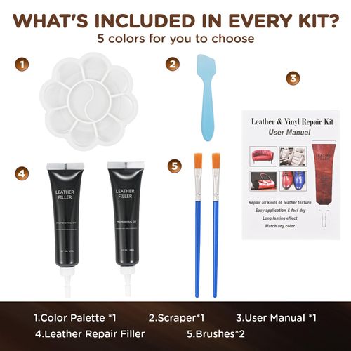 Kenbry Vinyl and Leather Repair Kit, Black Vinyl Repair kit for Car Interiors, Furniture, Couches,Shoes,Restore Leather Scratch, Tears & Burn Hole