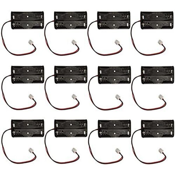 12 Pack AA Battery Holder with JST Connector (Holds 2 AA Batteries), Measures...