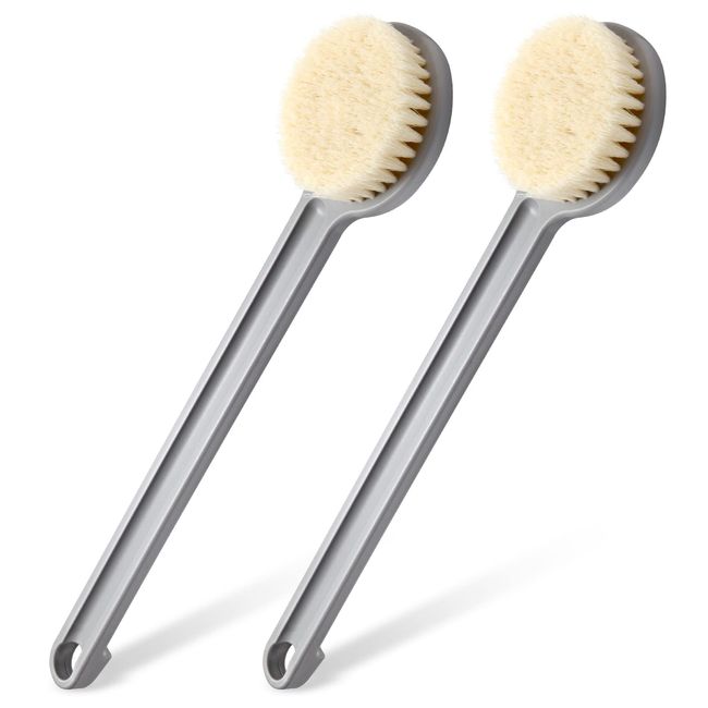 2Pack Back Scrubber for Shower, PIPUHA Back Scrubber Long Handle with Soft and Stiff Bristles, Shower Brush Body Exfoliating for Wet or Dry Brushing, Bathing Accessories for Body Brushes