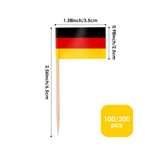 AhfuLife 200 Pcs German Flag Germany Toothpick Flags, Germany Flag Cupcake Toppers for Soccer Party Decoration, Mini German Flag for Oktoberfest Decorations