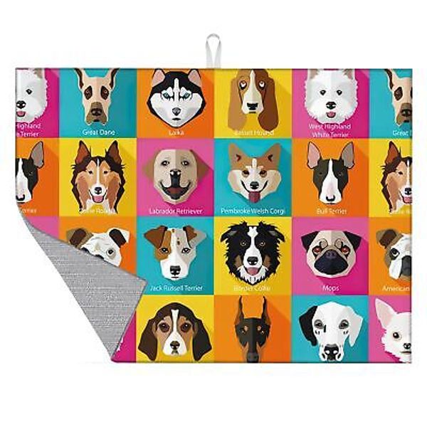 Cute Dogs Dish Drying Mat Reversible 18x24 Counter Coffee Bar Pad