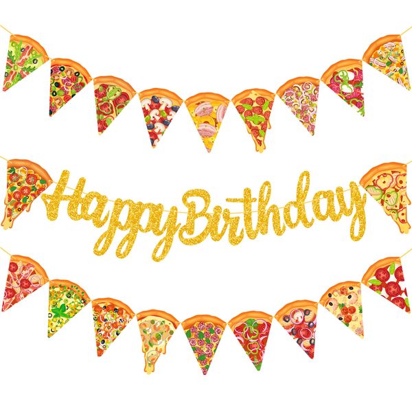 Pizza Happy Birthday Banner Pizza Birthday Party Decorations Pizza Party Supplies Glitter Pizza Slice Garland Birthday Decorations for Kids Pizza Theme Birthday Party Baby Shower Supplies