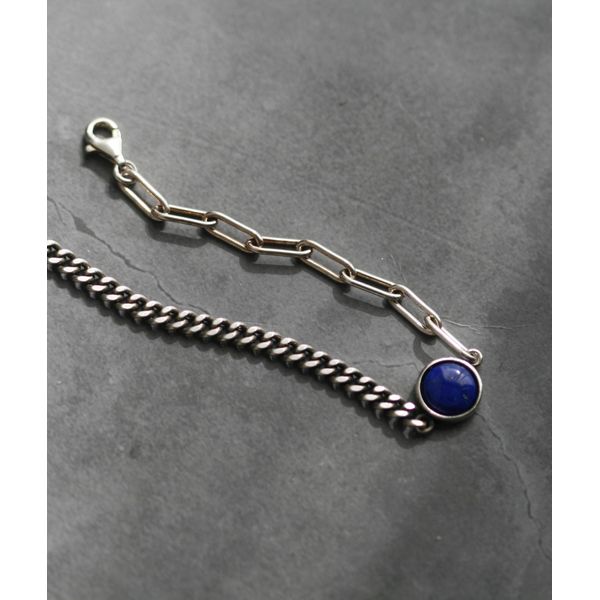 Silver 92.5 Lapis Lazuli Pendant Unbalanced Clip Chain Silver Bracelet