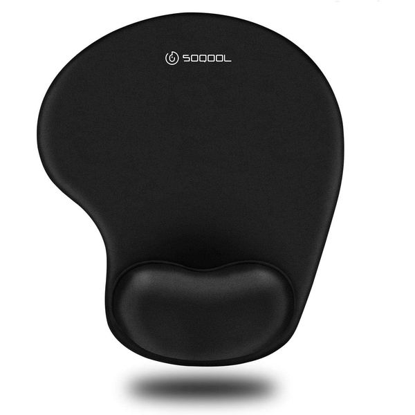 Soqool Mouse Pad with Wrist Rest Integrated Mouse Pad Memory Foam Wristless Ergonomic Wrist Cushion Anti-Slip Washable Durable (Black)