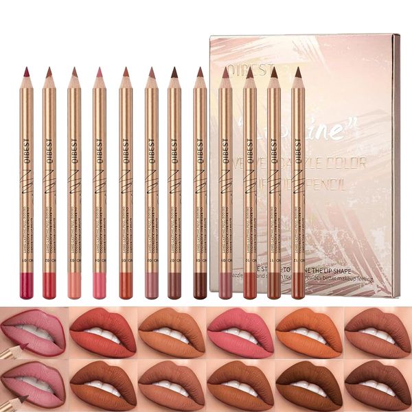 Sitovely 12 Colors Slim Lip Liner Pencil Set, Longwear Smooth Lip Pencil Creamy Lip Liner Matte Lipstick Premium Waterproof Lip Pen, High Pigmented Natural Lip Makeup (nude, M)