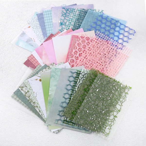 Jeffdad 45 Stück Scrapbooking Papier Deko, 13 x 18cm Scrapbooking-Kit Bunt Musterpapier Mesh-Papiere Strukturiertes Papier Scrapbooking Zubehör für Dekoration Album Karte DIY Handwerk(Rosa+Grün+Blau)