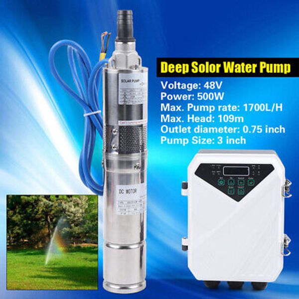 3" Solar Water Pump 48V 500W Submersible Bore Deep Well Pump MPPT Controller Kit