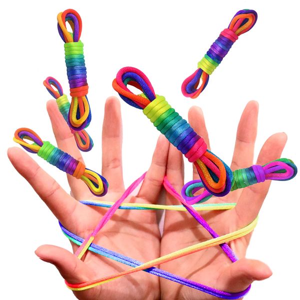 6 Pieces Cats Cradle, String Finger Game String String Toy Supplies, Chinese Colorful Jump Ropes 65 Inch Long, Rainbow Color Cats in The Cradle (Color)