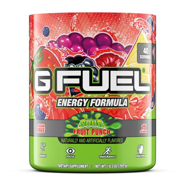 G Fuel Sour Fruit Punch Energy Powder, Sugar Free, Clean Caffeine Focus Supplement, Water Mix, Sour Fruit Punch Flavor, Focus Amino, Vitamin + Antioxidants Blend, 10.3 oz, 40 Servings