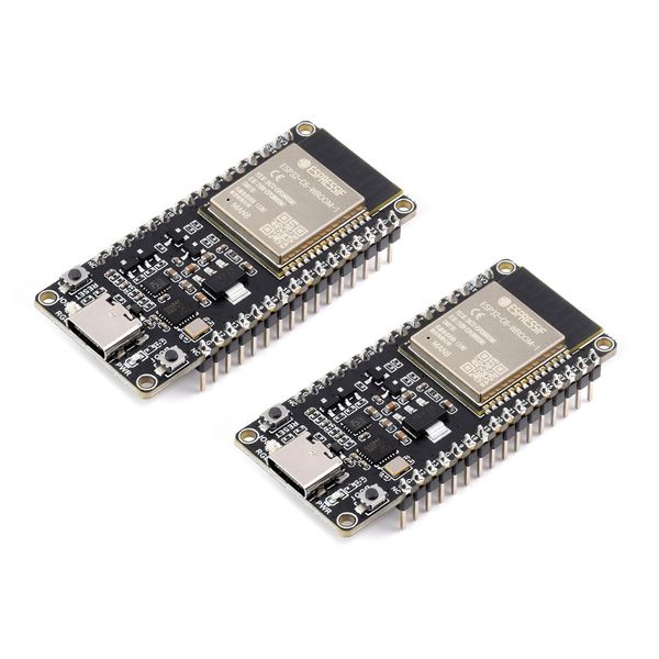 Waveshare ESP32-C6 Microcontroller with Pinheader (2 Pieces), WiFi 6 Development Board, 160 MHz Single-Core Processor, ESP32-C6-WROOM-1-N8 Module, Supports USB and UART Development