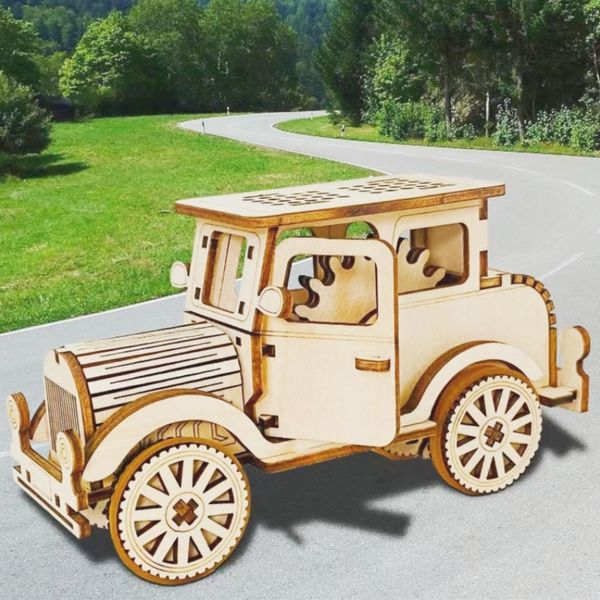 YII WMOC 3D Wooden Puzzle Retro Car Model Desktop Toy DIY Handmade Wooden Model Car Kit Adult/Youth/Children Creative Gift