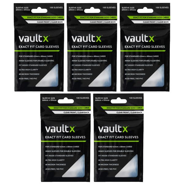 Vault X Exact Fit Trading Card Sleeves - High Clarity Perfect Fit Inner Sleeves to Protect and Preserve Board Game, Collectible and Trading Card Games (500 Pack)