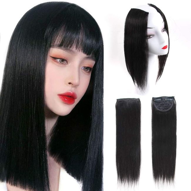 2 Pieces Black Clip in Hair Extensions Human Hair 14inch,Straight hair Hairpiece About 25g/pc,Cand Be Dyed
