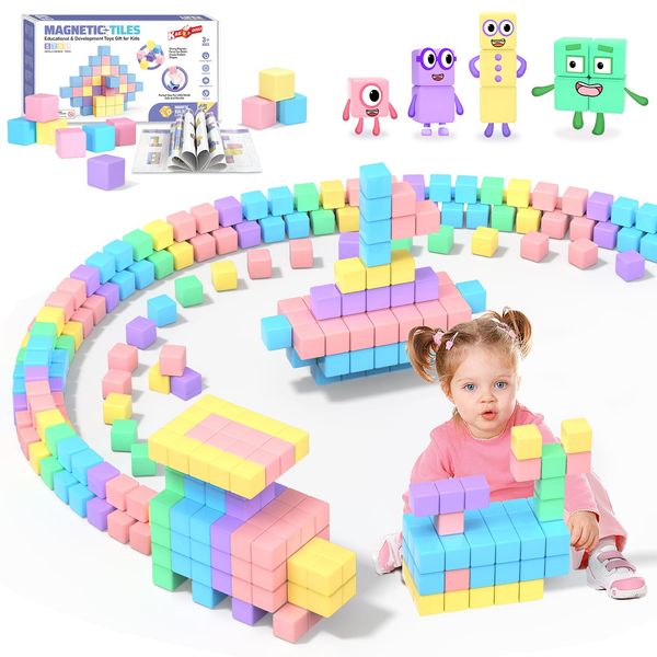 45pcs Magnetic Blocks Building Cubes for Toddlers - Classroom Must Have STEM Toys for Kids, Preschool Learning Activities Toys, Counting Blocks Sensory Autism Magnet Toys for Girls Boys Ages 1-3 3-5